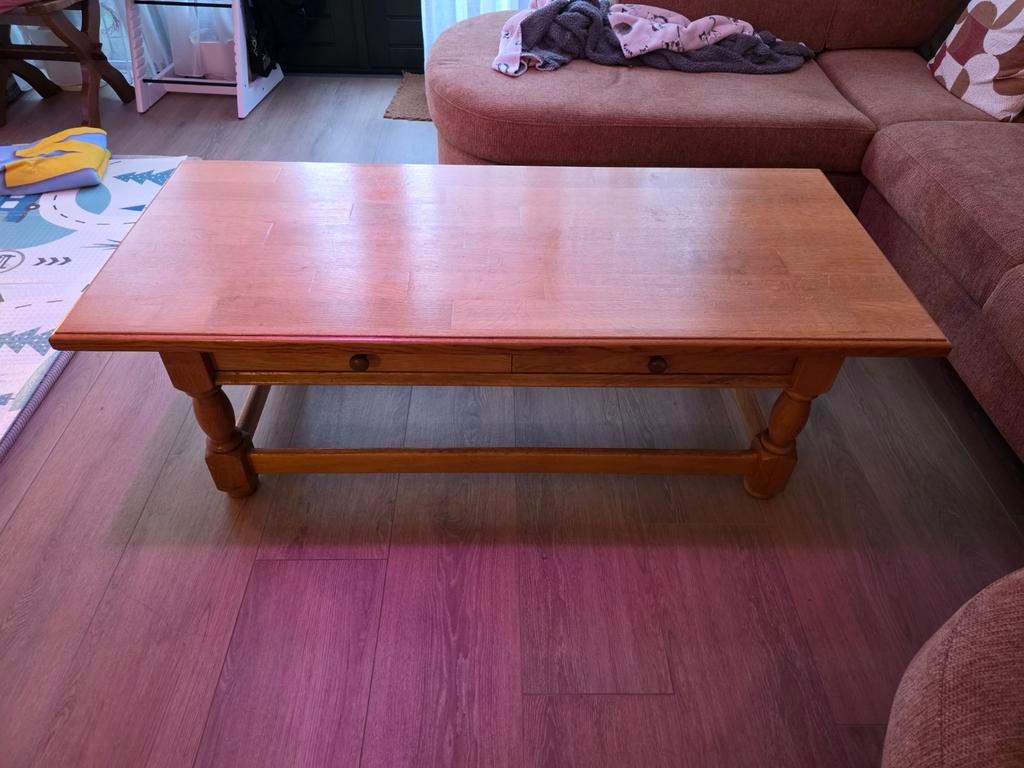Massief Eiken Salontafel Oisterwijk met 2 Lades, Huis en Inrichting, Tafels | Salontafels, Ophalen, Gebruikt, 100 tot 150 cm, Eikenhout