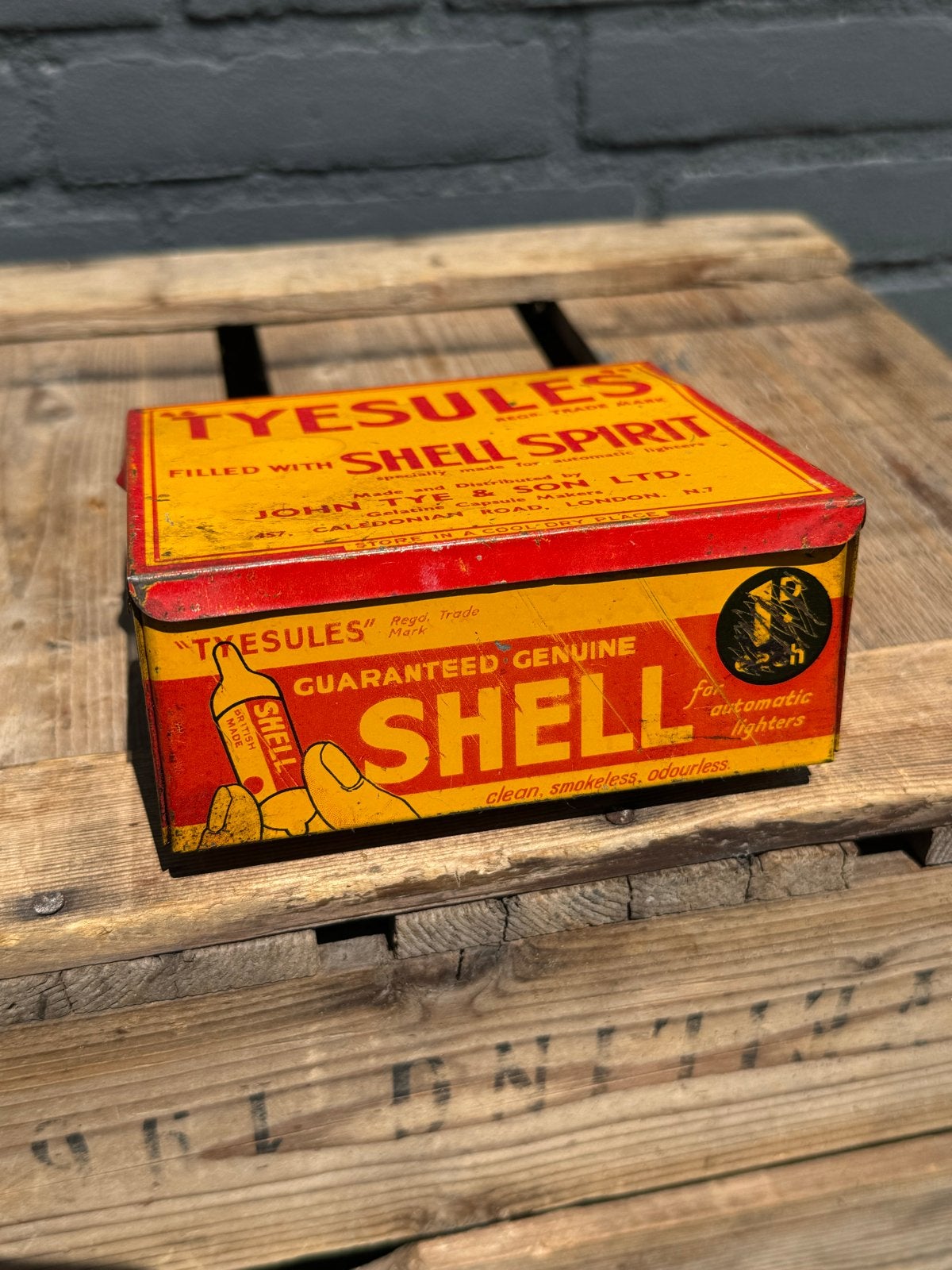 Vintage Shell Spirit Tyesules blik - John Tye & Son Ltd, Gebruikt, ., Ophalen of Verzenden, .
