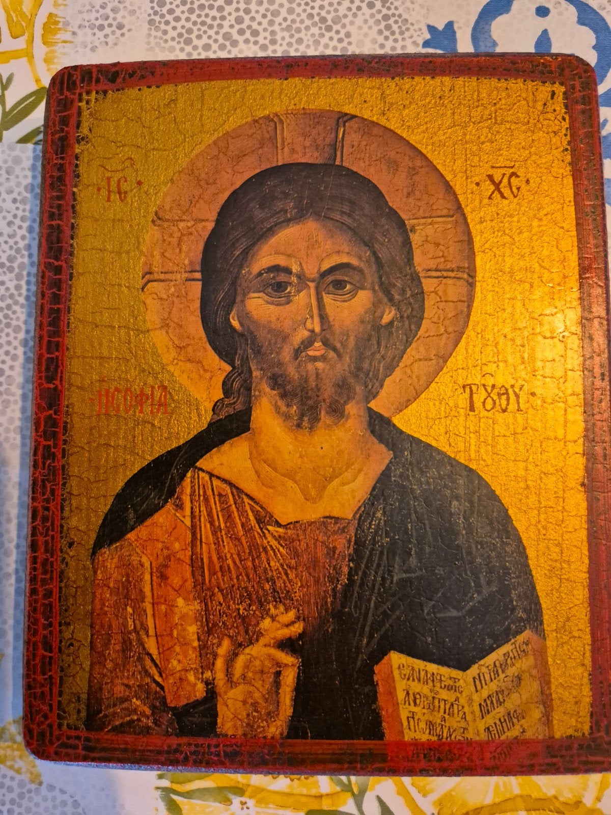 Antieke Byzantijnse icoon van Christus-Goddelijke Wijsheid, Antiek en Kunst, Antiek | Religie, Ophalen of Verzenden