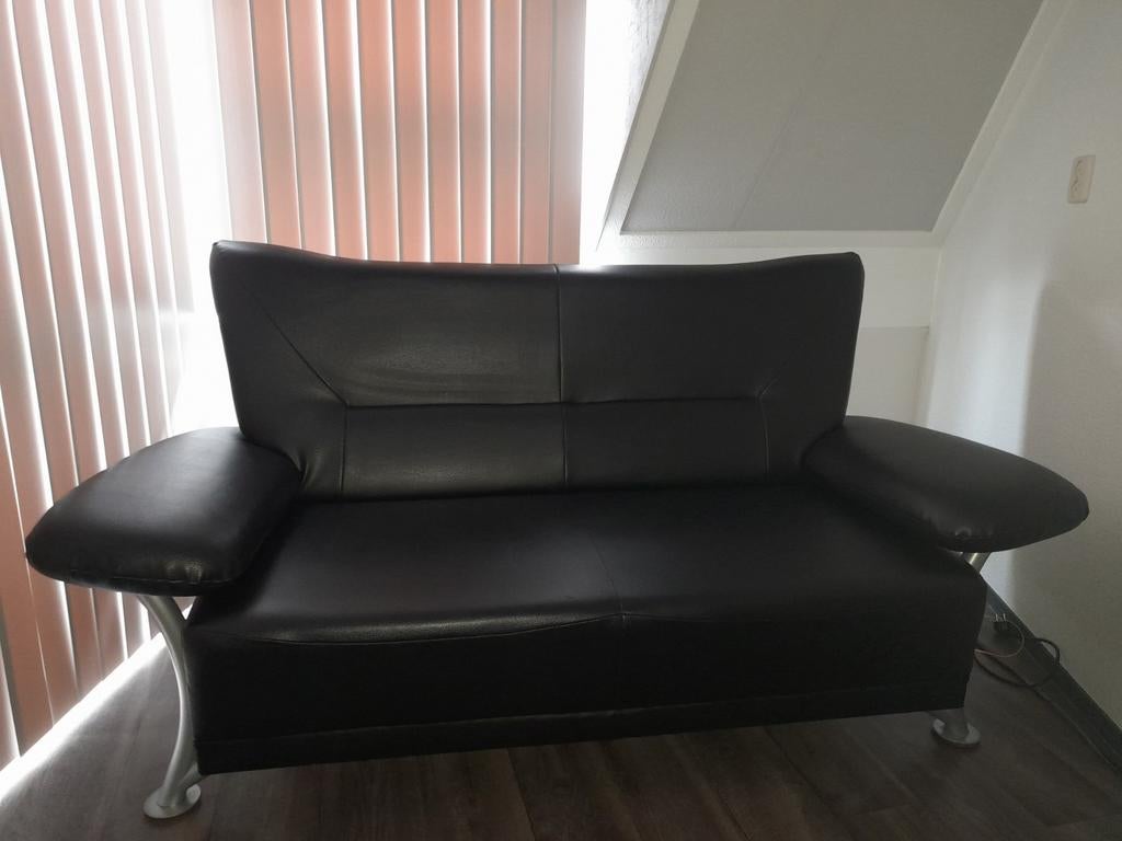 Leren Bankstel - In Zeer Nette Staat, 90 cm, Zwart, Tweepersoons, Ophalen of Verzenden