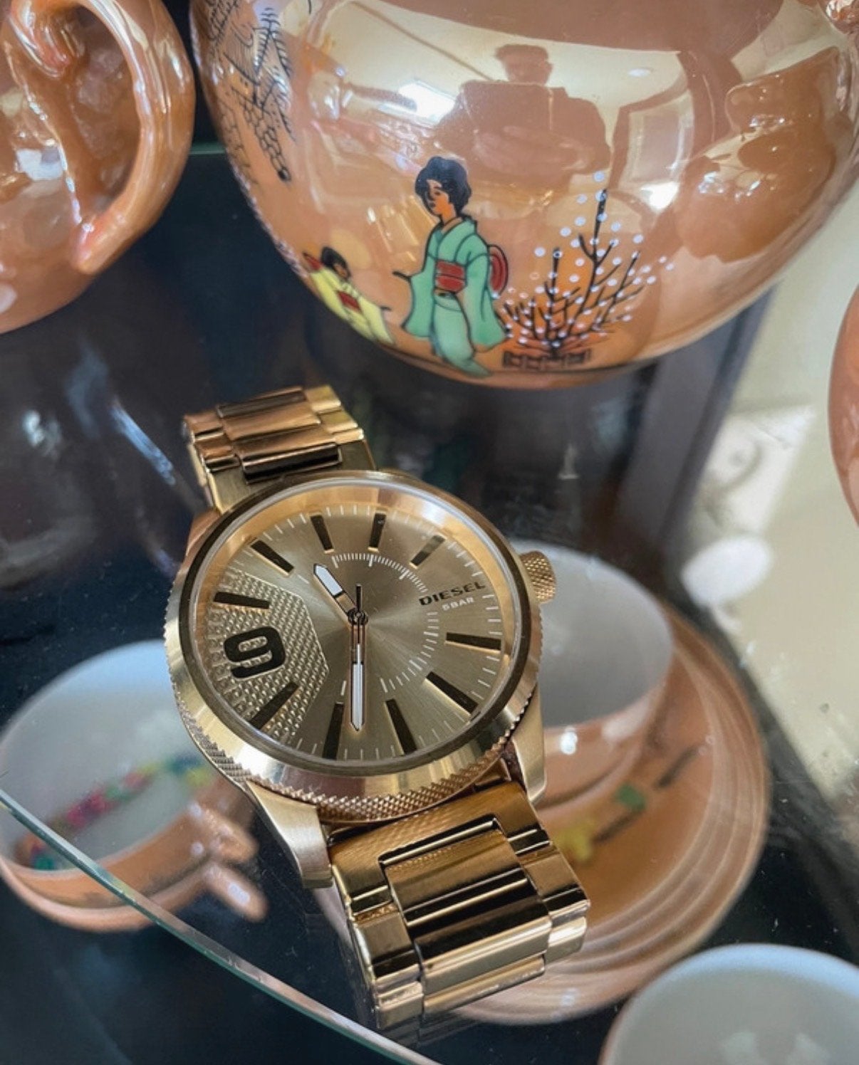 Diesel horloge goudkleurig - Zo goed als nieuw, Overige merken, Staal, Polshorloge, Ophalen of Verzenden