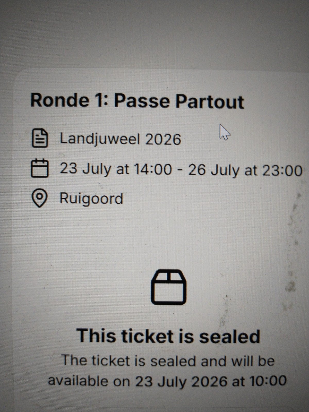 Landjuweel passe partout, Tickets en Kaartjes, Eén persoon
