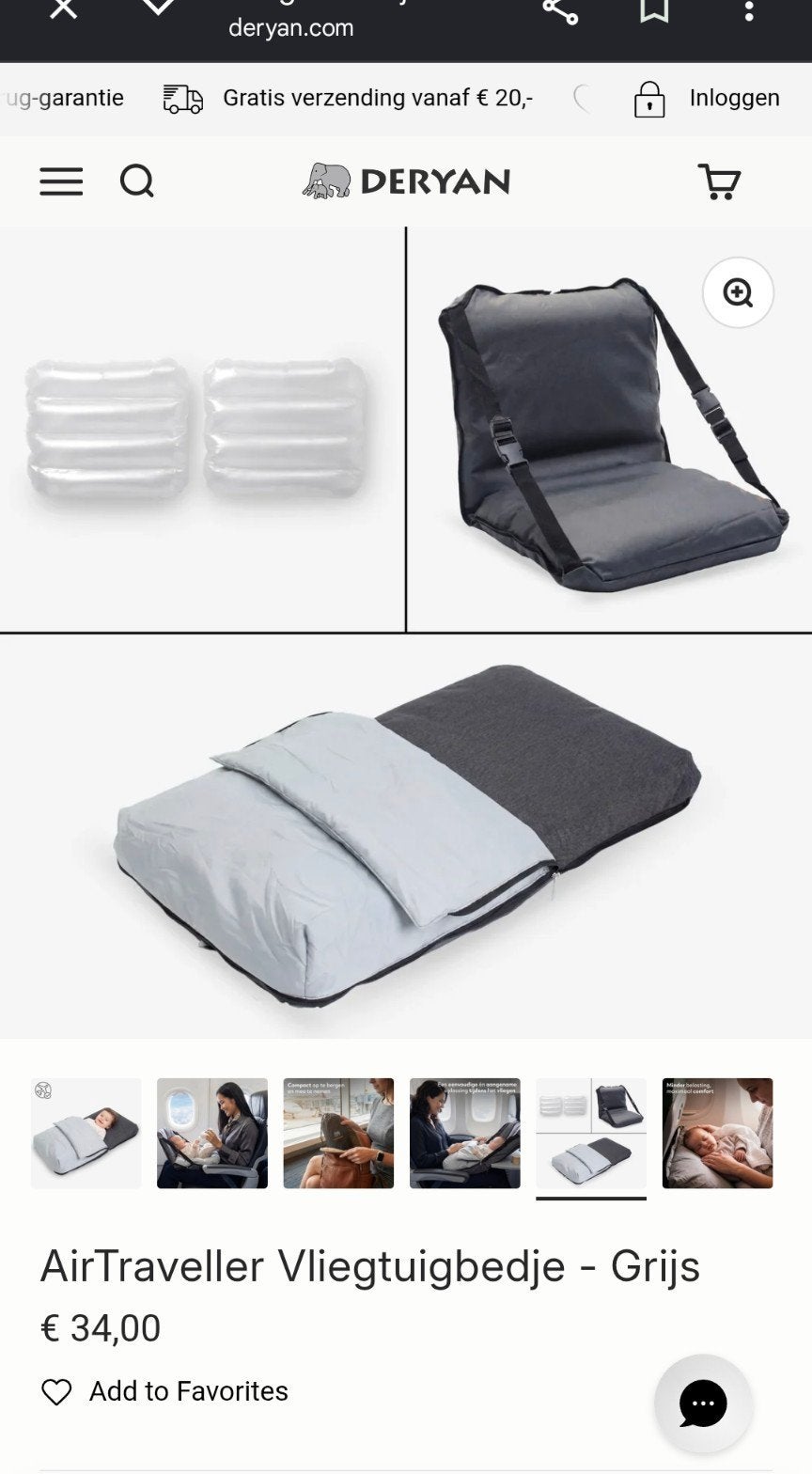 Deryan AirTraveller Vliegtuigbedje - Grijs, Kinderen en Baby's, Dekens, Slaapzakjes en Inbakerproducten, Deryan, Grijs, Ophalen of Verzenden