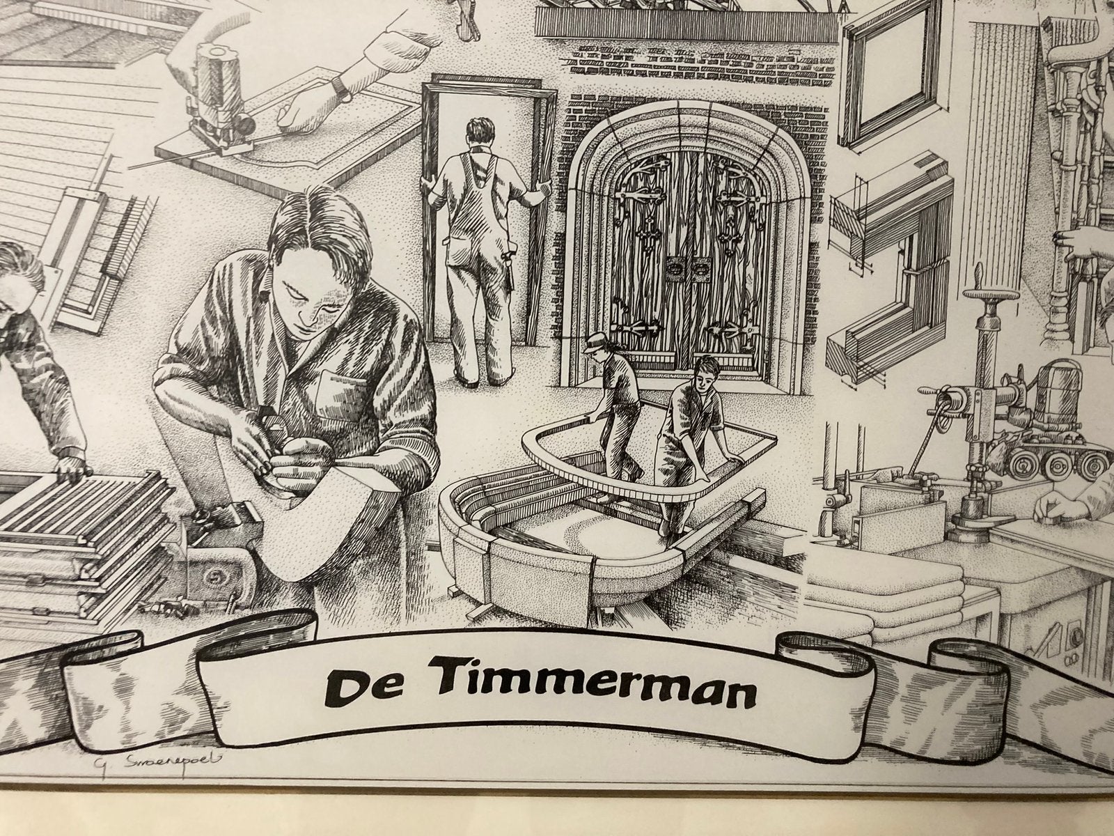 Glasgravure de Timmerman, Ingelijst, 40 cm, Ophalen of Verzenden, Gravure