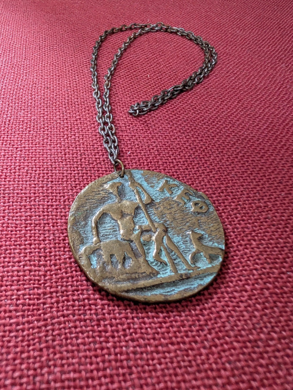 Bronzen penning hanger - KEO - herder en zeilschip, Ophalen of Verzenden, Brons