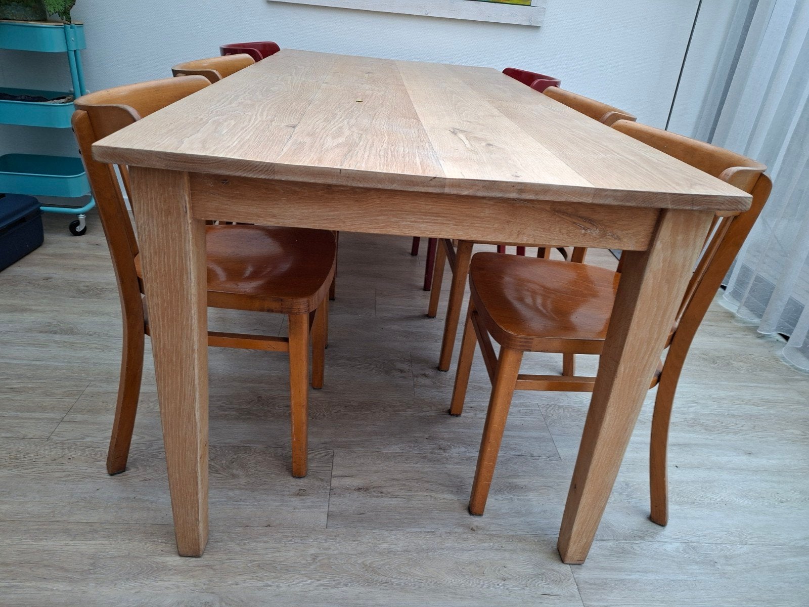 Tafel met 6 stoelen, Huis en Inrichting, Tafels | Eettafels, Ophalen, Gebruikt, 50 tot 100 cm, 150 tot 200 cm