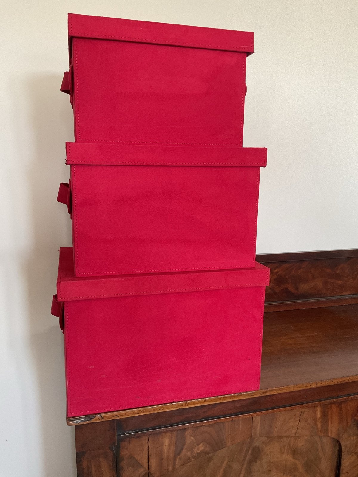 Set van 3 rode opbergdozen - Zo goed als nieuw, Overige materialen, Minder dan 50 cm, Ophalen of Verzenden, Zo goed als nieuw