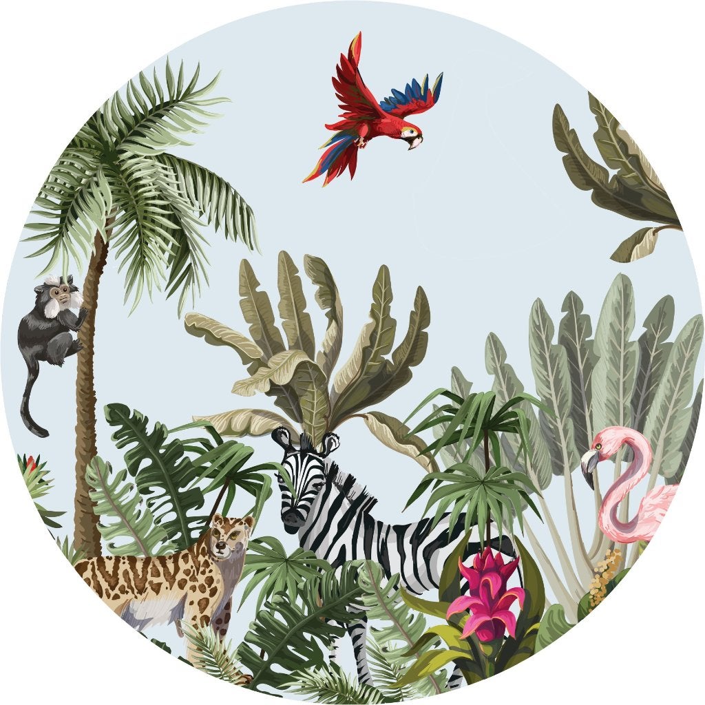 Behangcirkel Jungle Zebra, Muurcirkel 140cm * Muurdeco4kids, Huis en Inrichting, Stoffering | Behang, Verzenden, Minder dan 10 m²