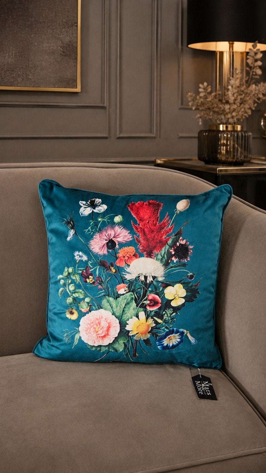 MARS & MORE NIEUW Sierkussen Flowers 45x45 cm Flueel, Huis en Inrichting, Meerkleurig, Vierkant, Nieuw, Ophalen of Verzenden