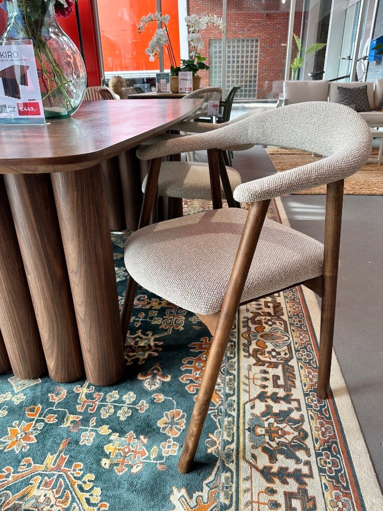 Japandi stoelen - houten stoelen - eetkamerstoel walnoot, Ophalen, Bruin, Nieuw, Stof