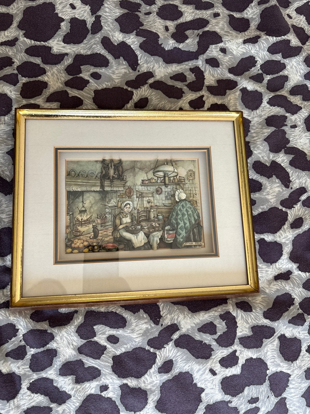 Anton Pieck print in lijst - Keukeninterieur, Antiek en Kunst, Kunst | Schilderijen | Klassiek, Ophalen of Verzenden, Klassiek