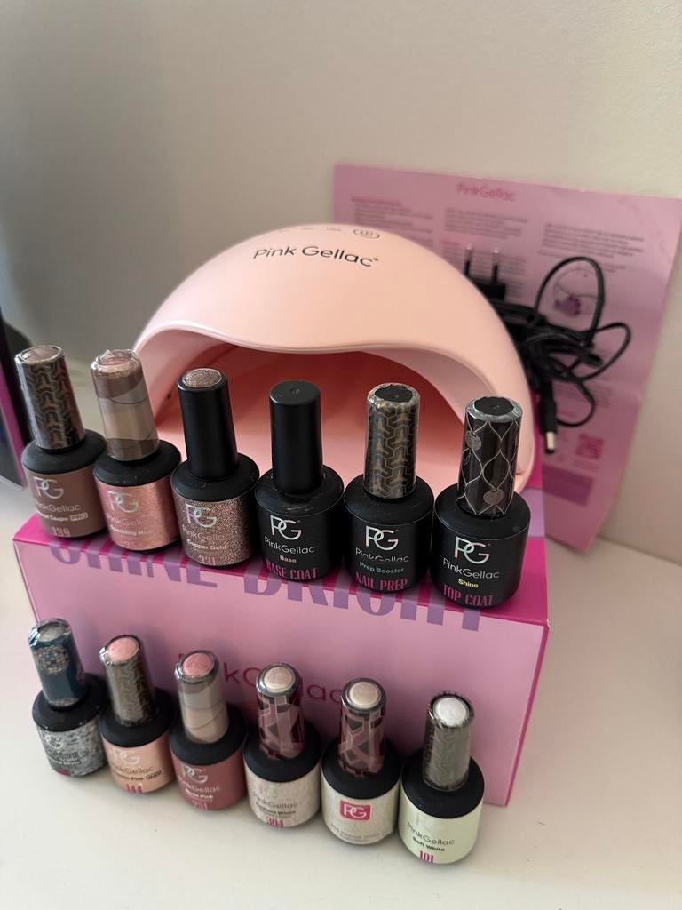 Pink Gellac lamp, 12 nail bottles, Verzenden, Zo goed als nieuw, Handen en Nagels