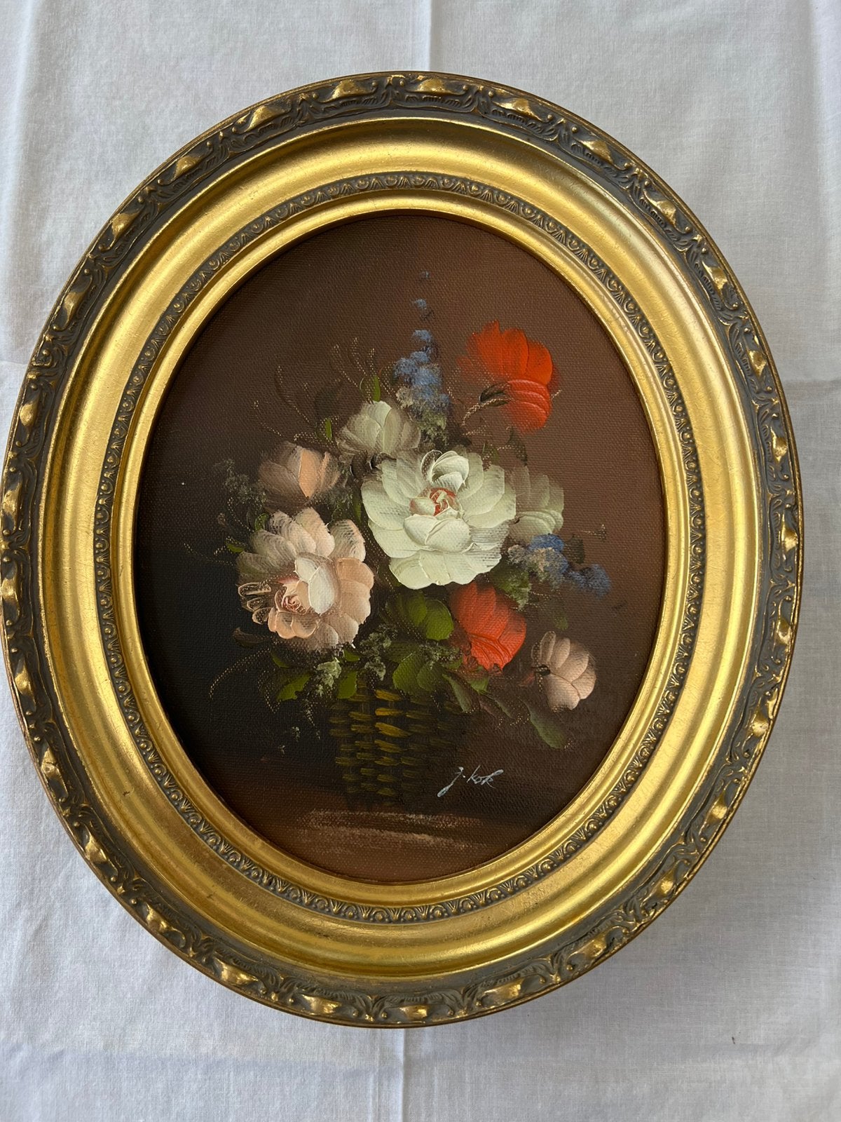 Schilderij olieverf J.Kok, 24x19 cm, Doek, Gesigneerd, Olieverf, Klassiek