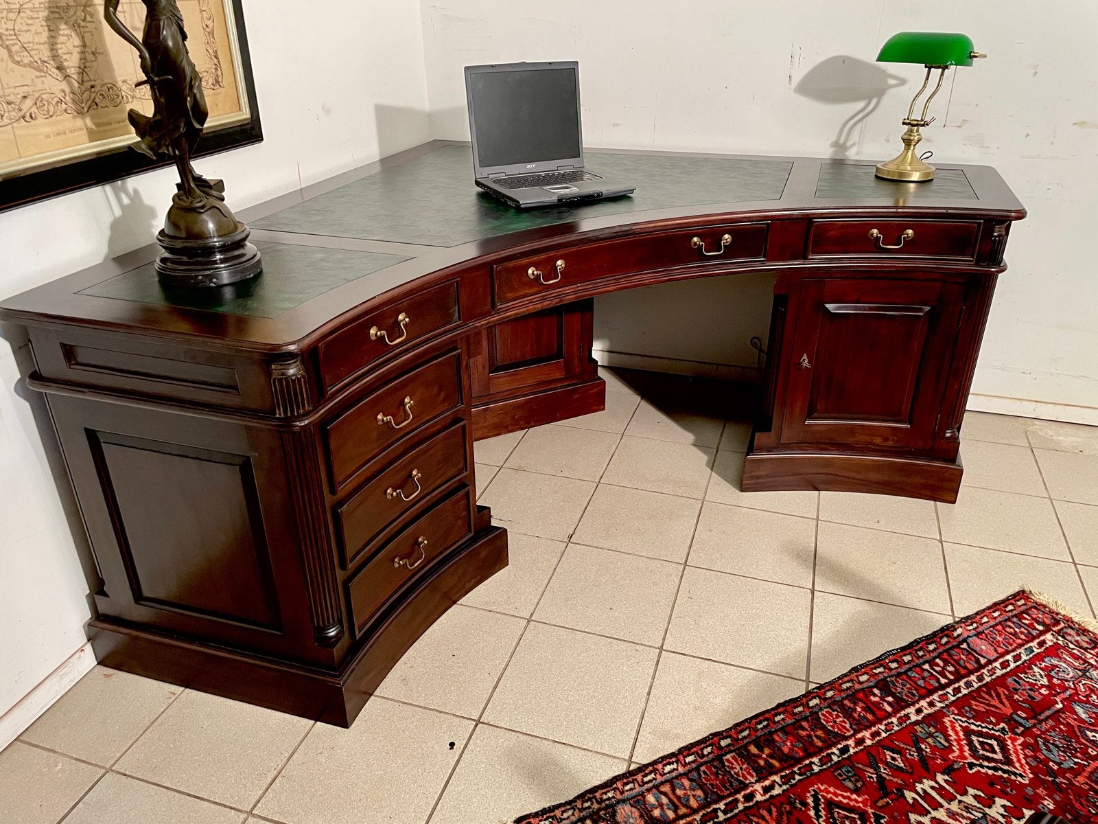 Zeldzaam Engels Mahonie Hoekbureau met Groen Inlegwerk, Ophalen, Hout, 180 cm, Westeinde 326