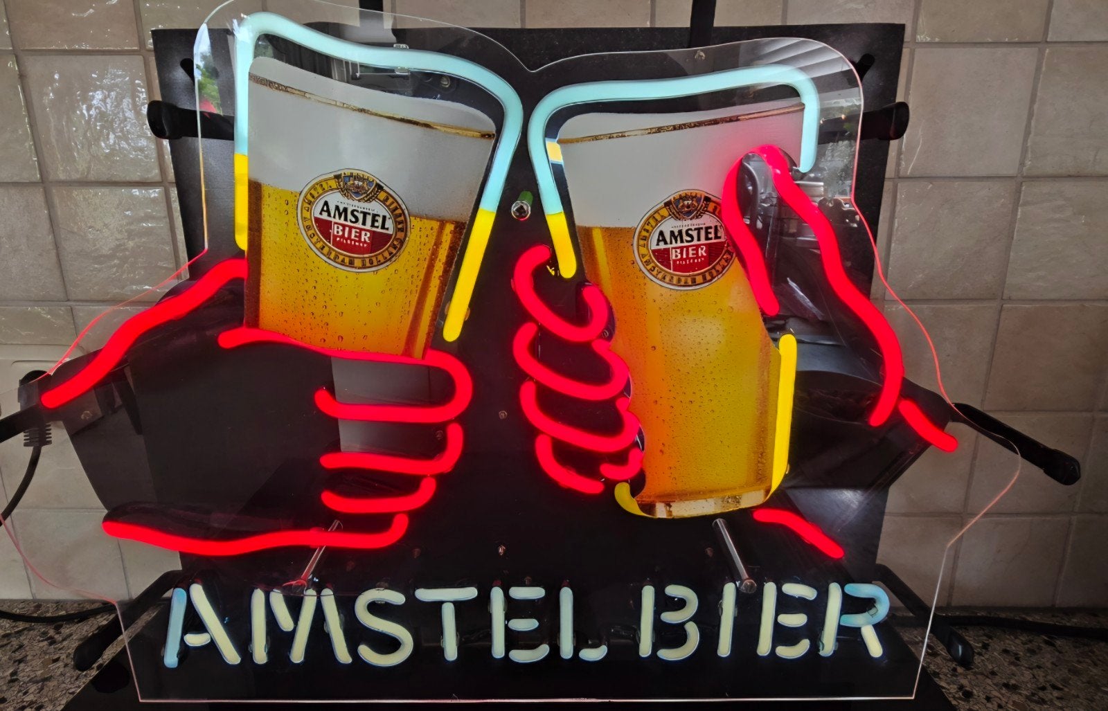 Amste bier neon lichtreclame 350 Euro, Ophalen, Gebruikt, Reclamebord, Plaat of Schild, Amstel