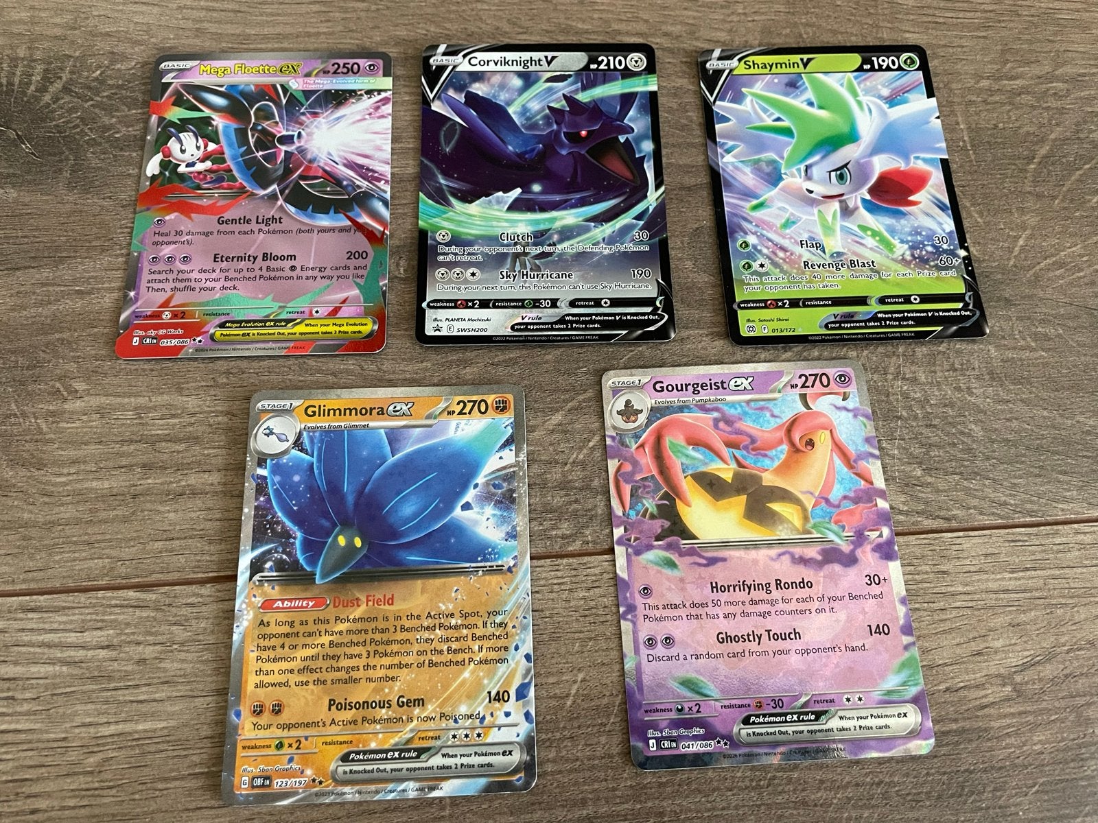 5 Pokémon kaarten: Gougeist EX, Glimmora EX, Corviknight V,, Hobby en Vrije tijd, Verzamelkaartspellen | Pokémon, Ophalen of Verzenden