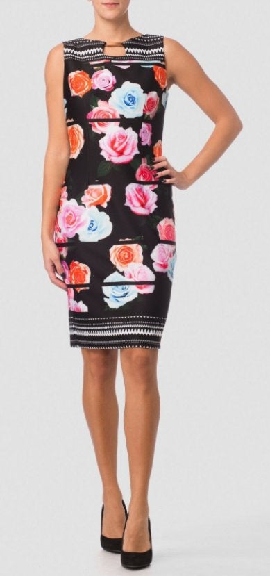 Joseph Ribkoff chique stretch roos/print jurk mt 32/XS, Overige kleuren, Verzenden, ., Joseph Ribkoff