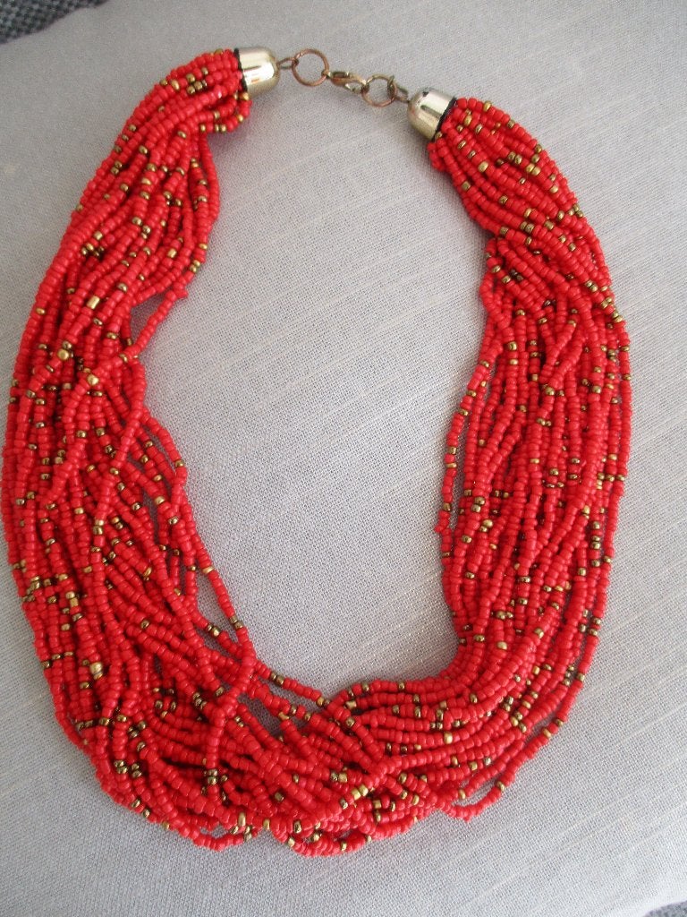 Meerder strengen koraal kleurige ketting, Sieraden, Tassen en Uiterlijk, Kettingen, Ophalen of Verzenden, Nieuw, Rood, Steen of Mineraal