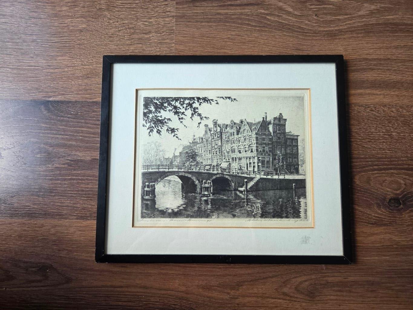Ets Amsterdam - Prinsen - Brouwersgracht - Maarten Langbroek, Antiek en Kunst, 26 cm, Stadsgezicht, Ophalen of Verzenden, 31 cm