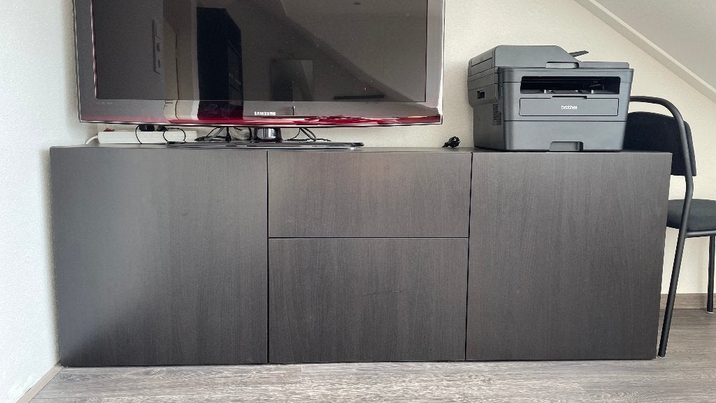 Ikea Besta TV-meubel / dressoir - Bruin/zwart, Ophalen, Gebruikt, 150 tot 200 cm, Met lade(s)