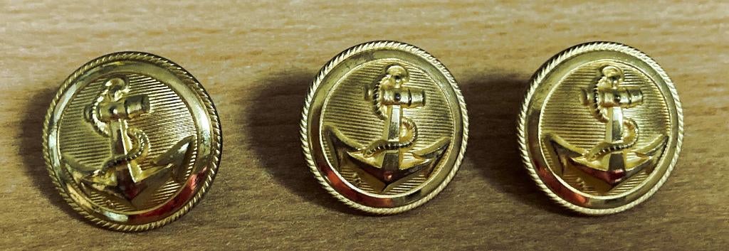 Hal: goudkleurige knopen van uniform (met NASM en anker), Verzamelen, Ophalen of Verzenden, Gebruikt, Overige typen