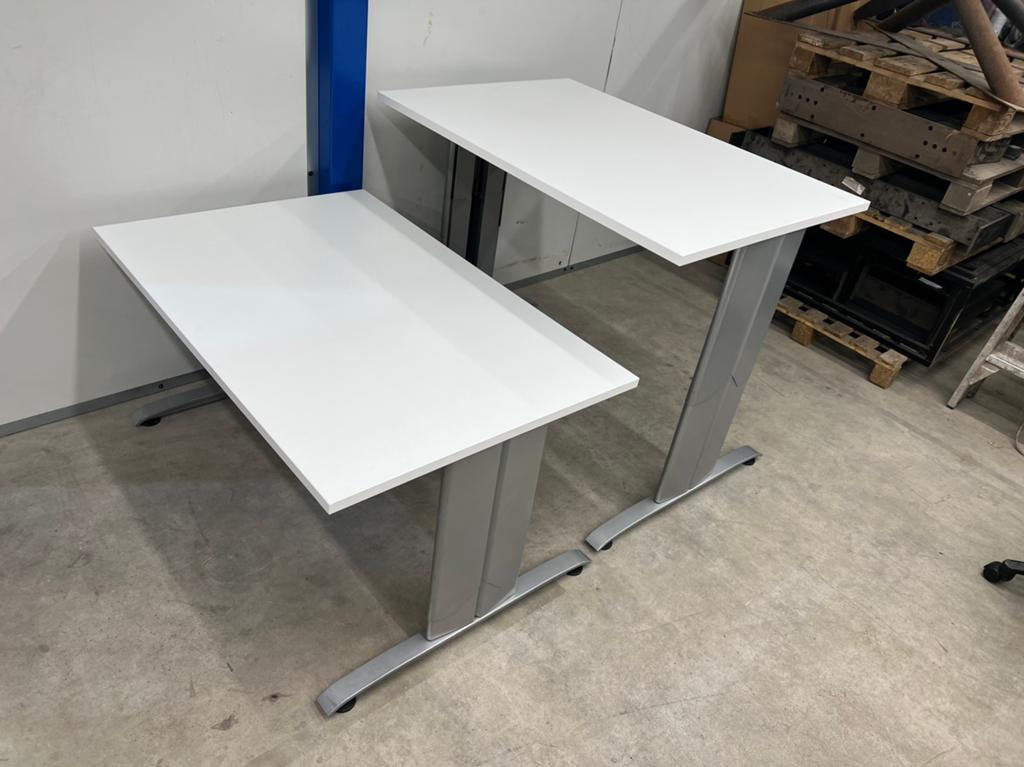 2x slinger verstelbaar bureau Mewaf 120x80 aluminium wit, Zit-sta bureau, 120 cm, Spaanplaat of MDF, In hoogte verstelbaar