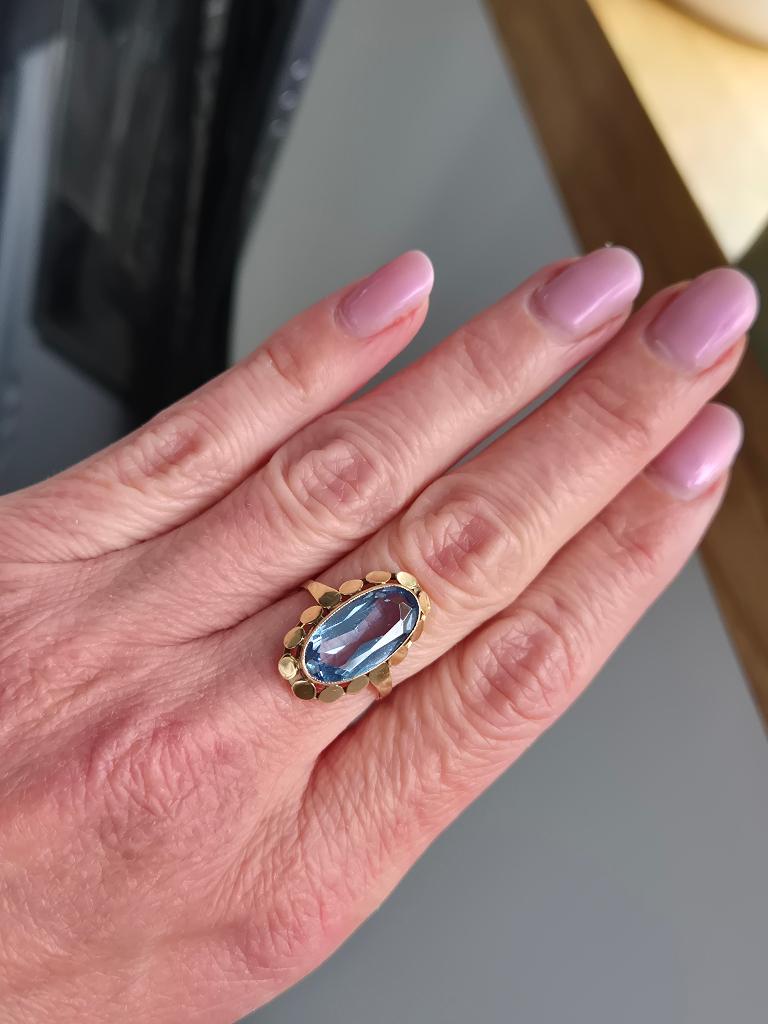 Antieke 14 Karaat Gouden Ring met Ovale Topaas, Ophalen of Verzenden, Goud, Ring, Met edelsteen