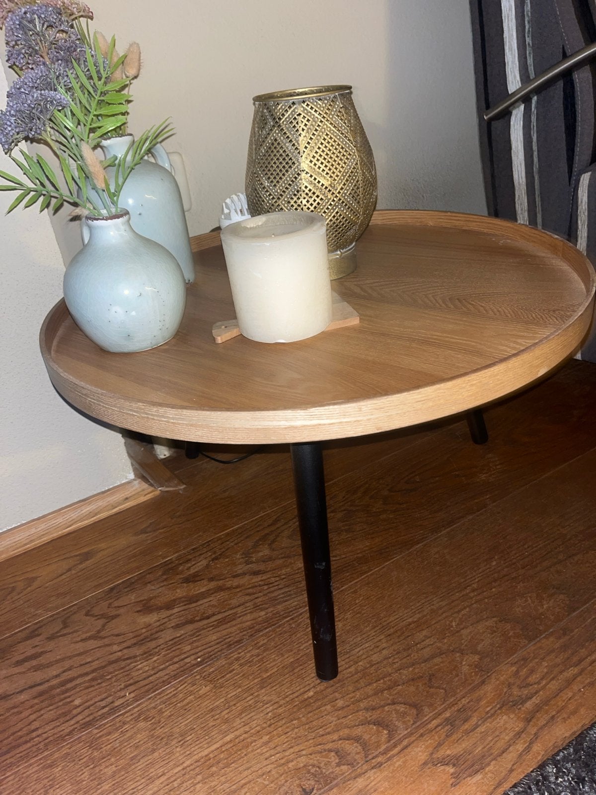 ronde bijzettafel met houten blad, Minder dan 45 cm, Minder dan 55 cm, Gebruikt, Rond