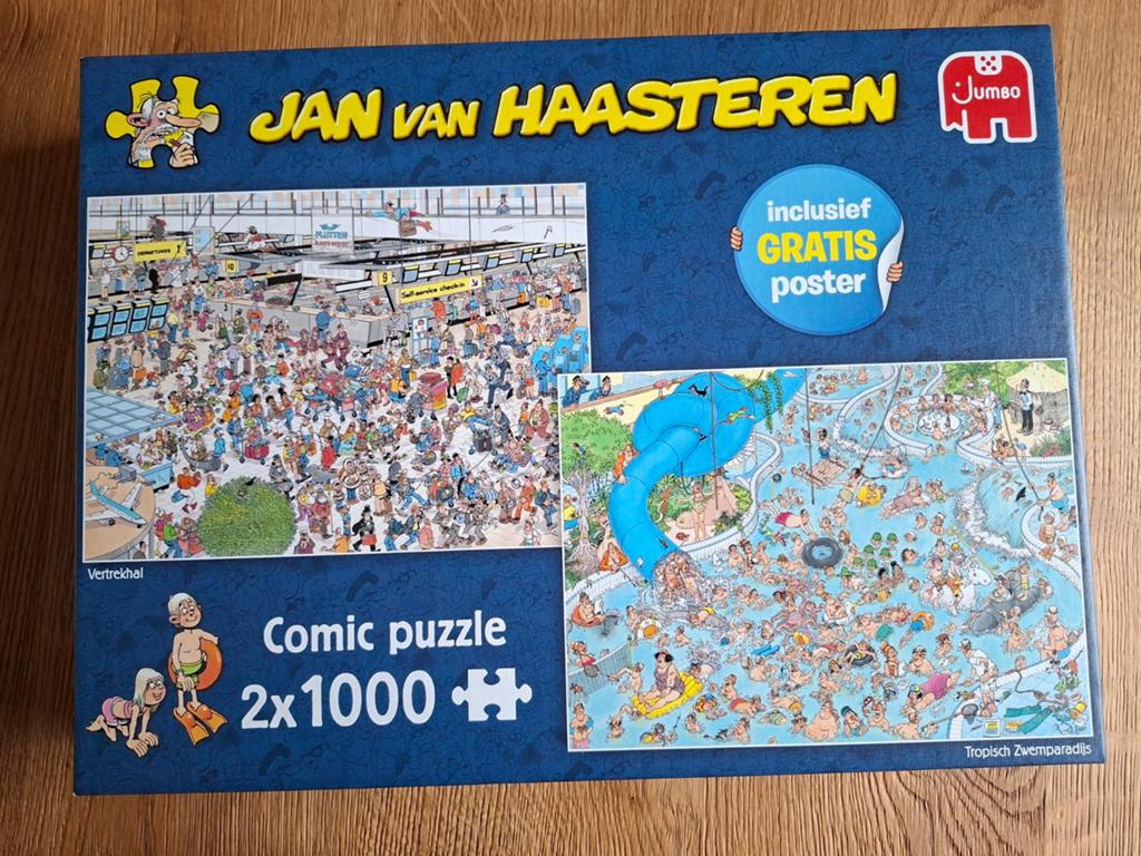 Jan van Haasteren 2 x1000 Vertrekhal/ tropisch zwemparadijs, Ophalen of Verzenden, 500 t/m 1500 stukjes, Zo goed als nieuw