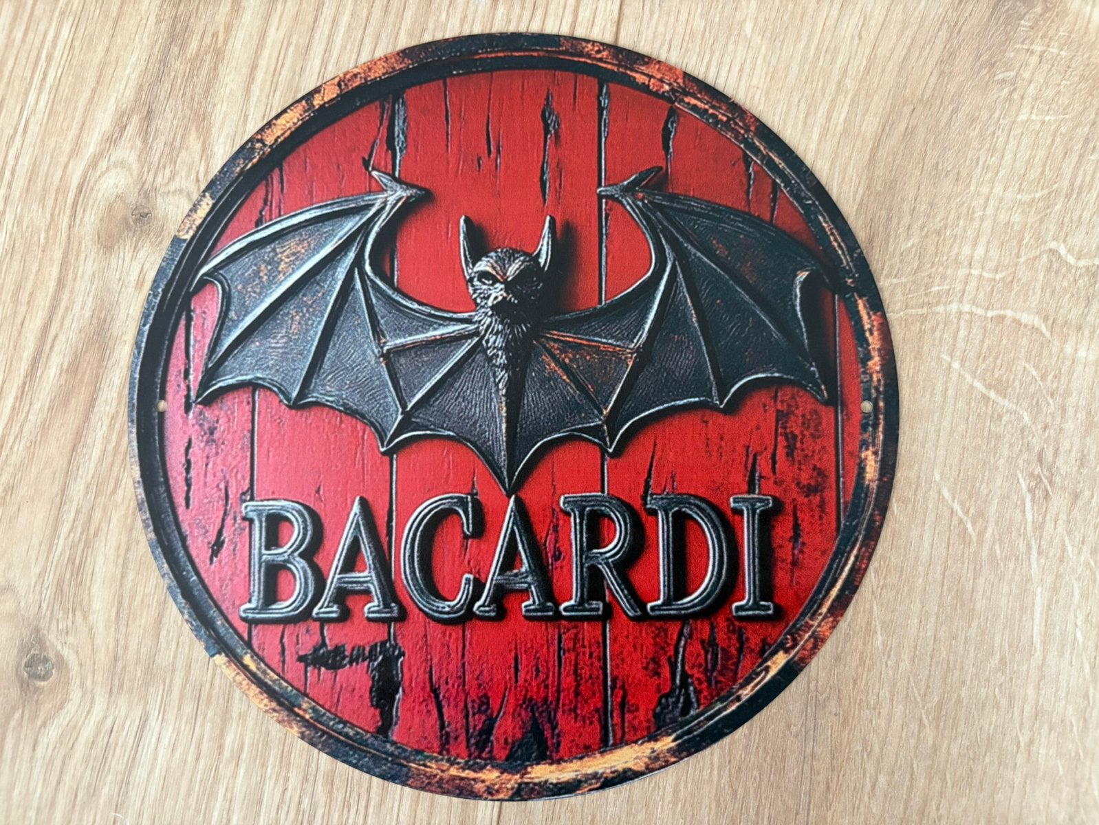 Prachtig rond vintage reclamebord Bacardi (20x20)