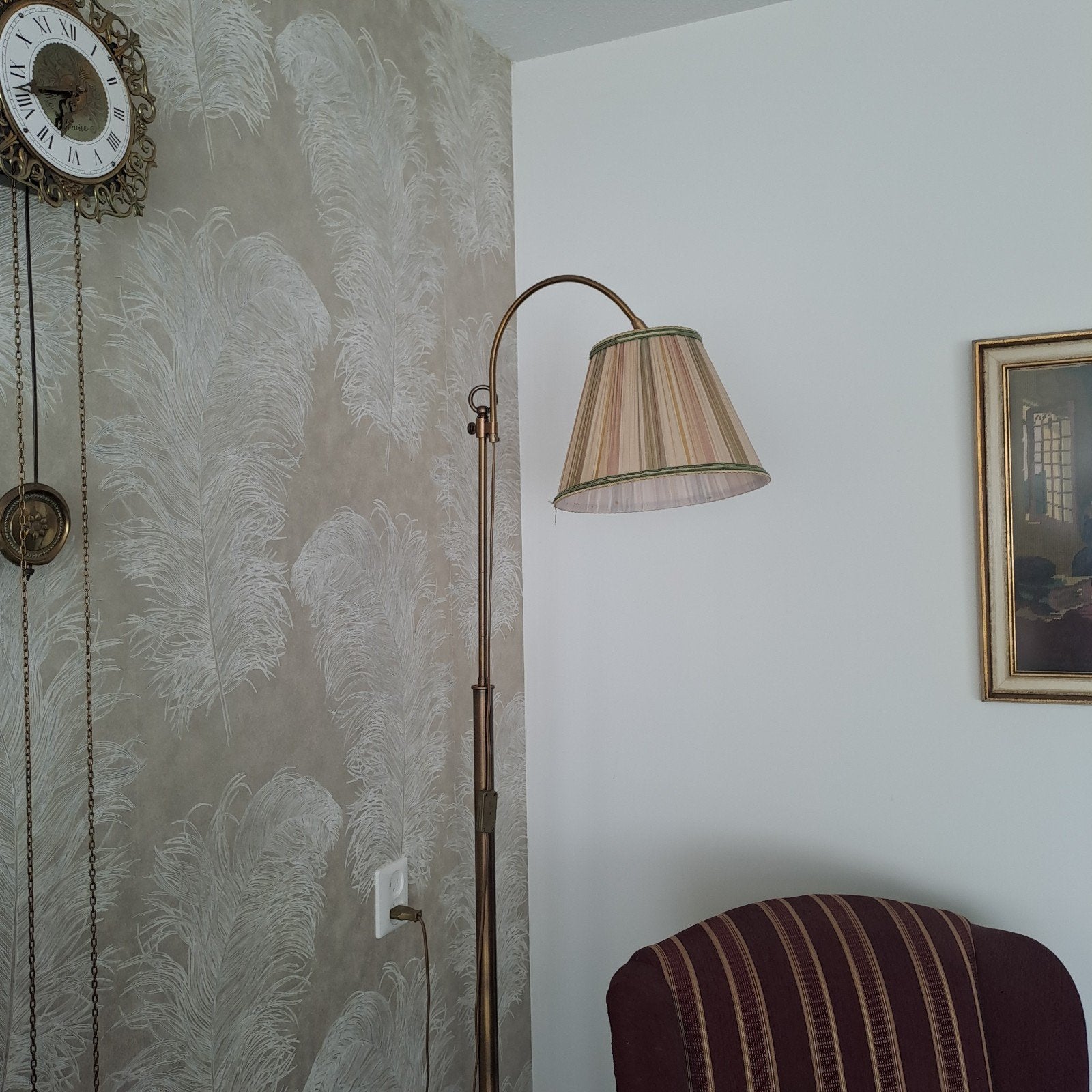 Klassieke bronzen vloerlamp met stoffen kap, Ophalen, Gebruikt, Klassiek, Traditioneel, E27 (groot)