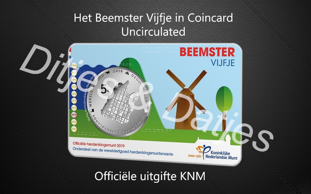 Het Beemster Vijfje in coincard KNM - 5 euro herdenkingsmunt, Ophalen of Verzenden, Koningin Beatrix, Euro's