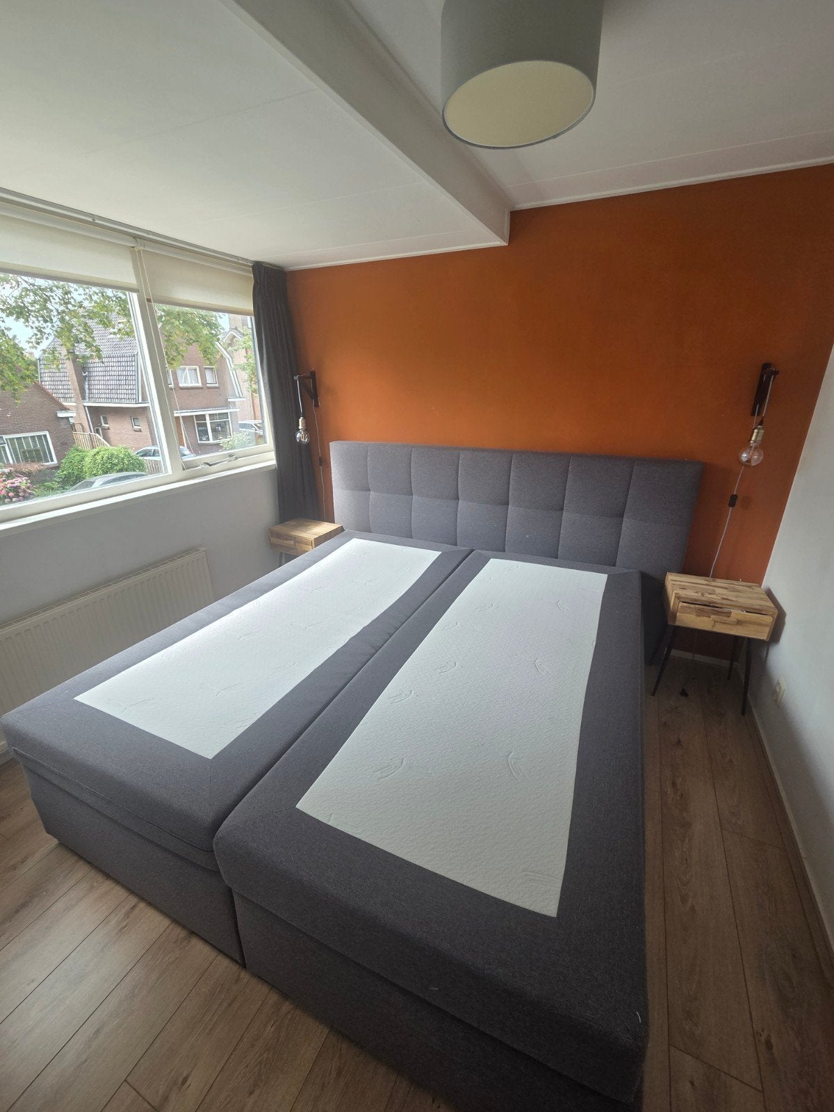Zo goed als nieuw tweepersoons boxspring bed, Ophalen, Tweepersoons, Zo goed als nieuw, 200 cm