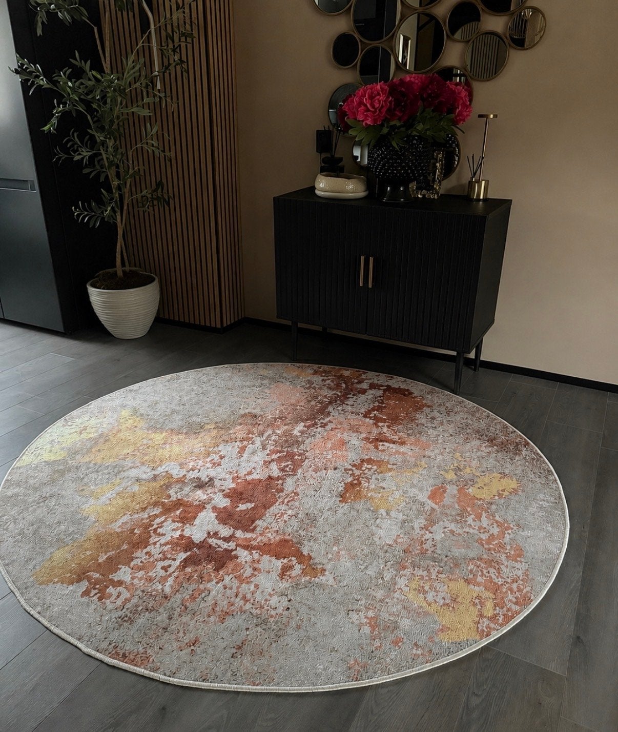 Rond vloerkleed 120cm - Modern design, Huis en Inrichting, 100 tot 150 cm, Rond, Ophalen of Verzenden, Zo goed als nieuw