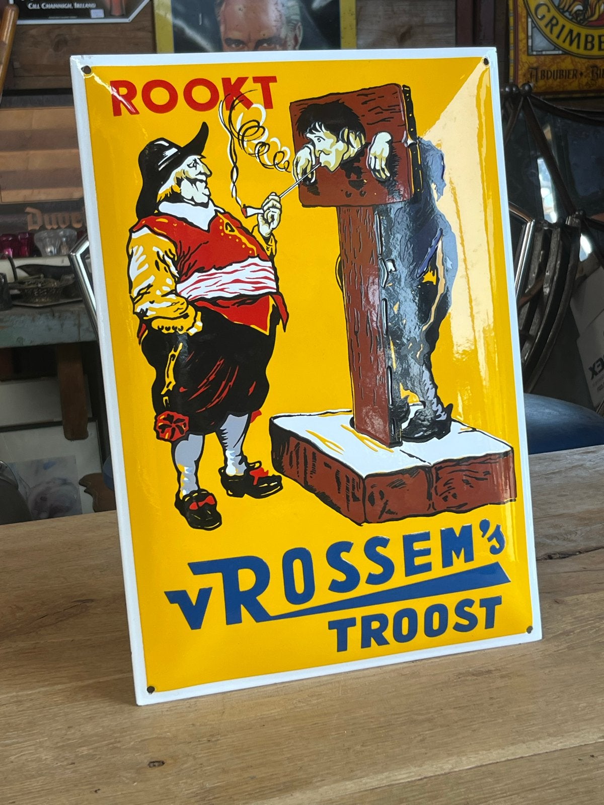 Nieuw gebold emaille bord 'Rookt V Rossem's Troost' 50x35cm, Verzamelen, Reclamebord, Nieuw, Ophalen of Verzenden, X