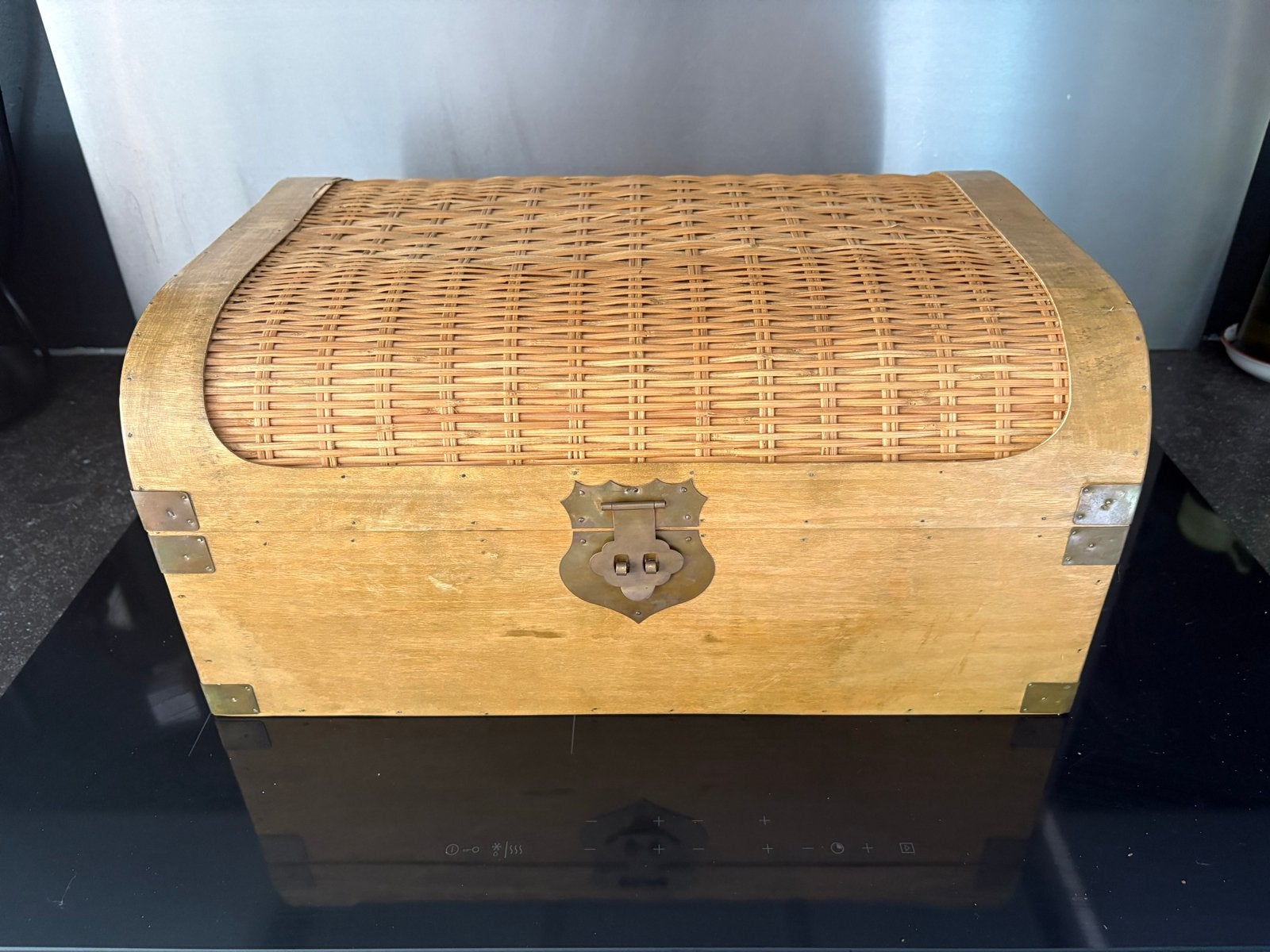 Houten opbergkist met rotan deksel | Koloniale stijl - 43 cm, Ophalen