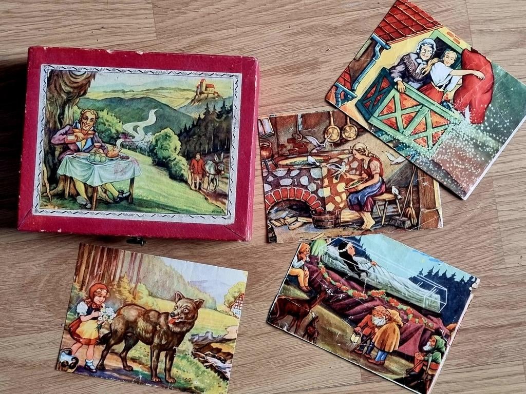 Vintage Kubus Puzzel met Sprookjes Plaatjes, Ophalen of Verzenden