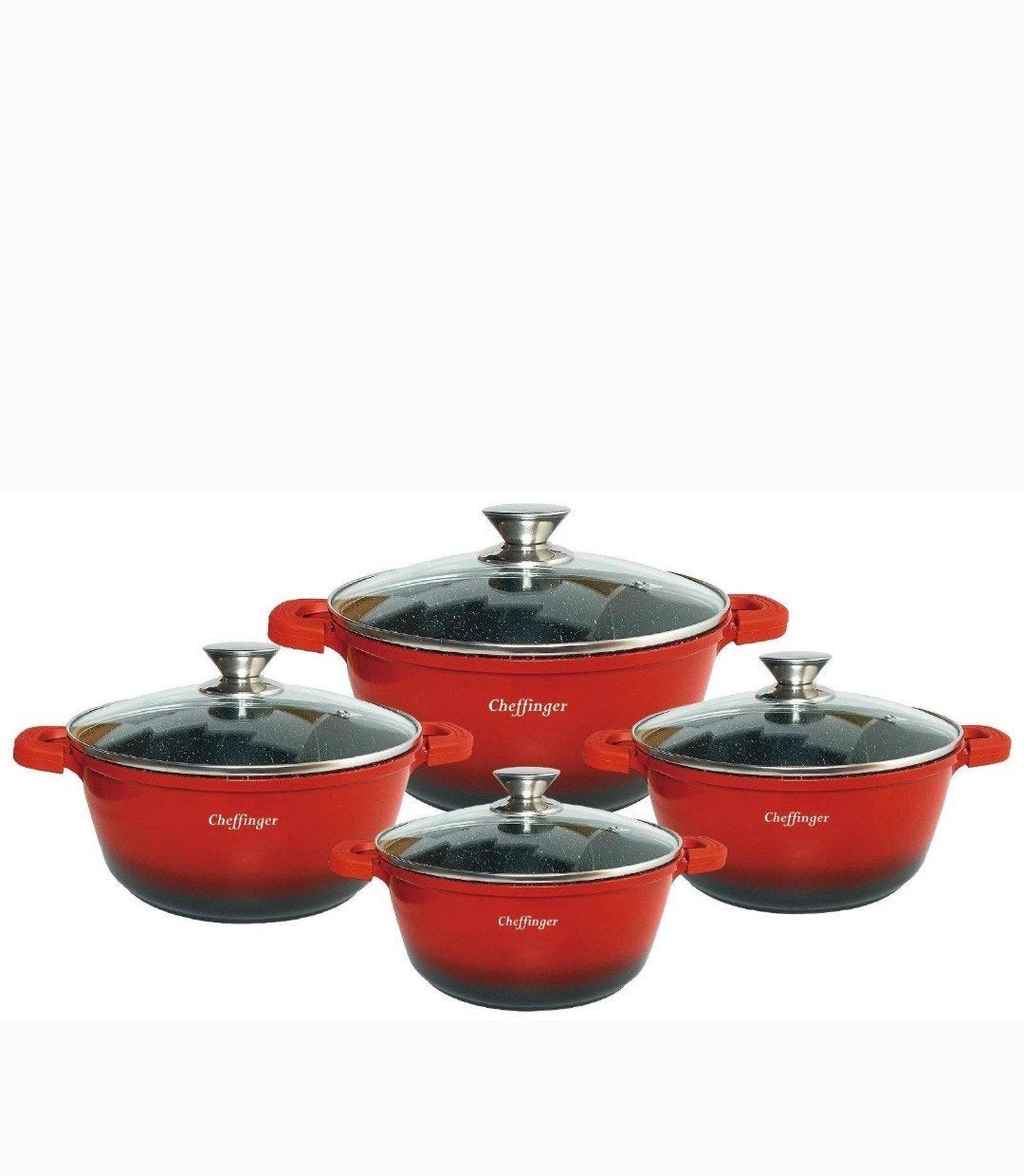 cheffinger 8 delig pannenset rood 20/24/28/32/vaste prijs, Ophalen of Verzenden, Nieuw, Rvs, Pannenset