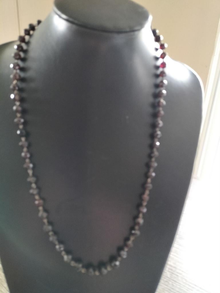 Prachtige antieke zilveren granaat ketting., Sieraden, Tassen en Uiterlijk, Antieke sieraden, Verzenden, Zilver, Ketting