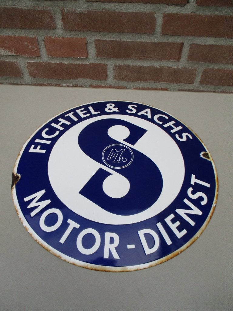 Emaille Fichtel & Sachs reclamebord., Ophalen of Verzenden, Gebruikt, Reclamebord