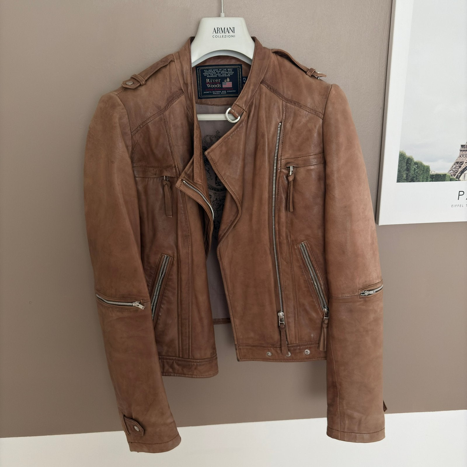 River Woods bruin lederen jas maat XL, Verzenden, Gedragen, Maat 42/44 (L), Bruin