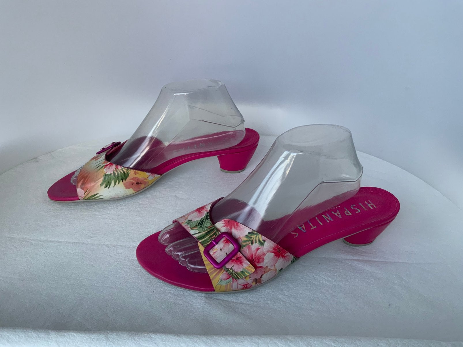 5) Hispanitas Leren Slippers Bloemen - Maat 41, Slippers, Ophalen of Verzenden, Zo goed als nieuw, Roze
