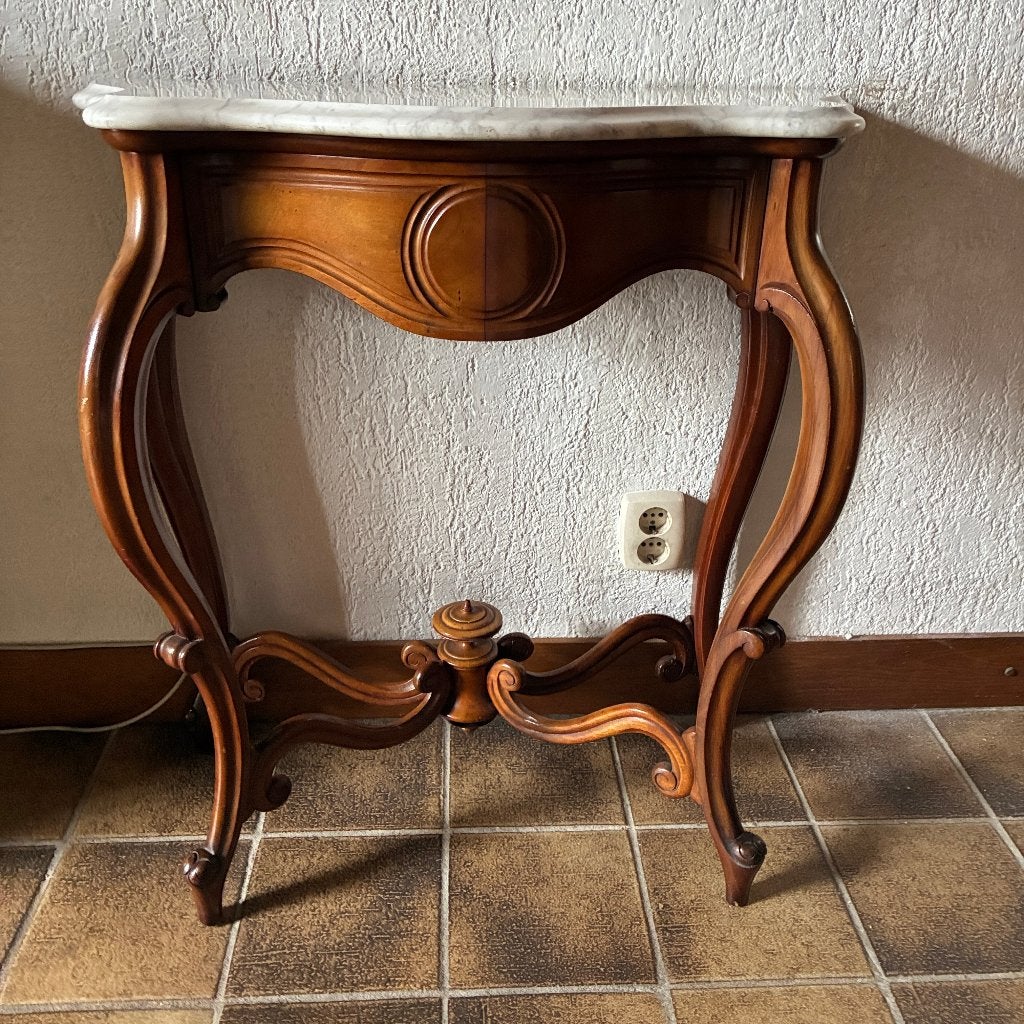 Antiek mahoniehouten & marmer tafeltje wandtafeltje, Antiek en Kunst, Ophalen