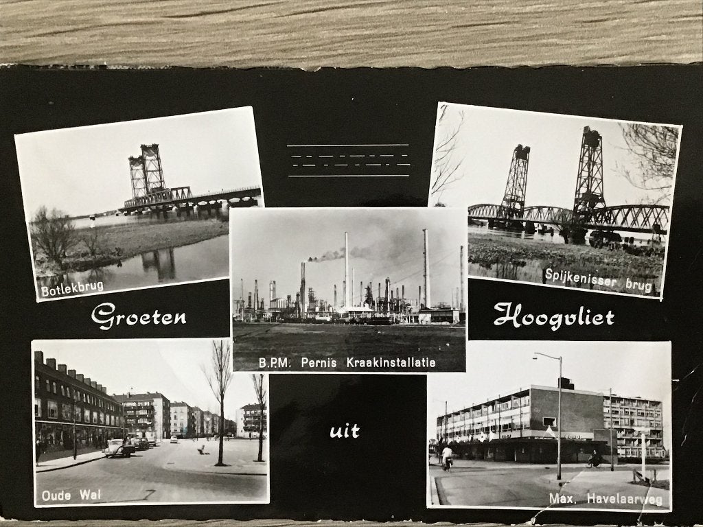 Oude ansicht Hoogvliet, Botlekbrug, Spijkenisserbrug 1961, Verzamelen, Ophalen of Verzenden, 1940 tot 1960, Gelopen, Zuid-Holland