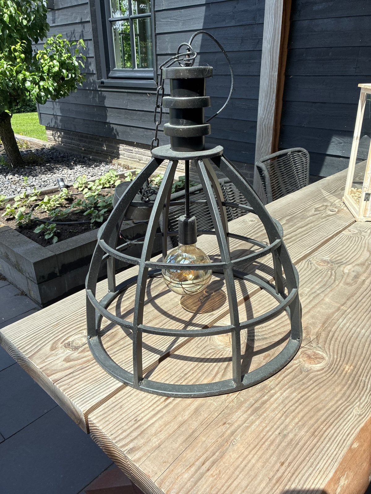 Stoere ijzeren hanglamp antraciet - Van Ginkel Barneveld, Ophalen, Gebruikt, Metaal, 50 tot 75 cm