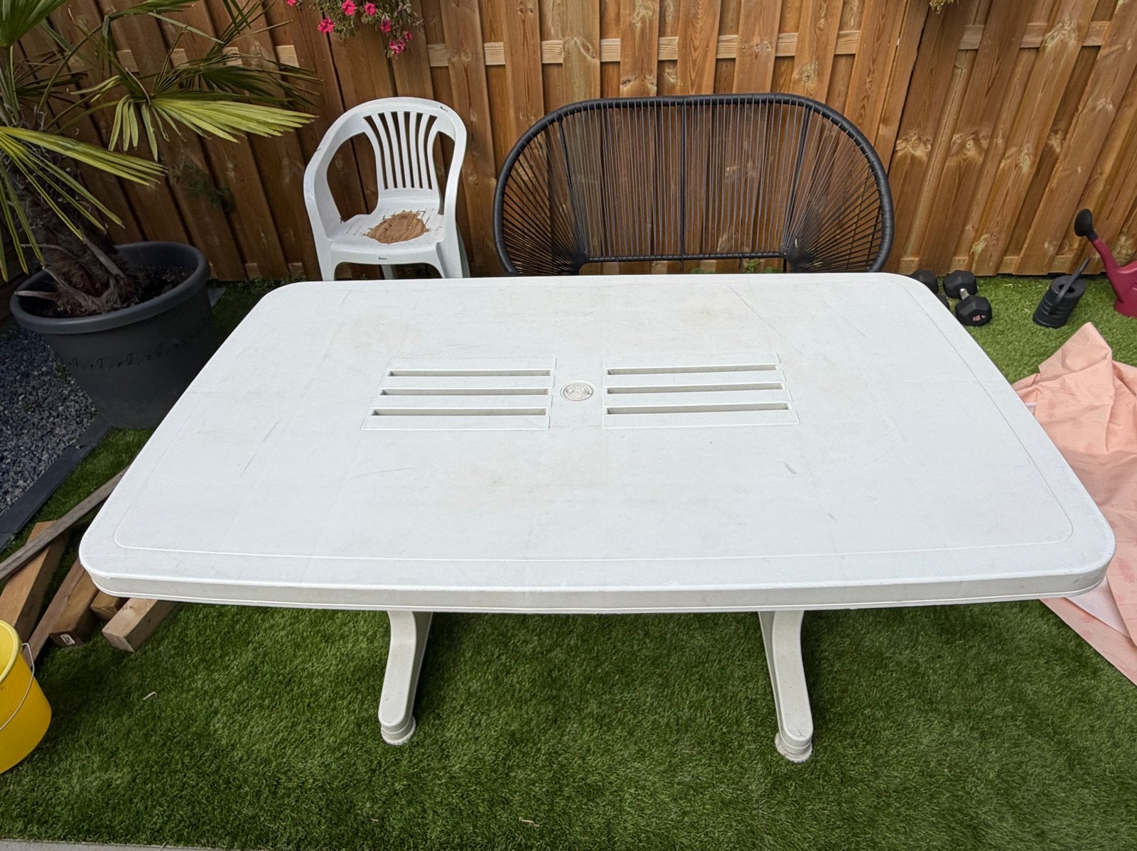 Witte kunststof tuintafel - Rechthoekig 150x90 cm, Ophalen, Gebruikt, Rechthoekig, Kunststof