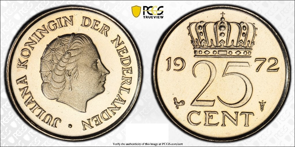Juliana, 25 Cent 1972.  Proof. PCGS PR67, Ophalen of Verzenden, Koningin Juliana, 25 cent, Losse munt