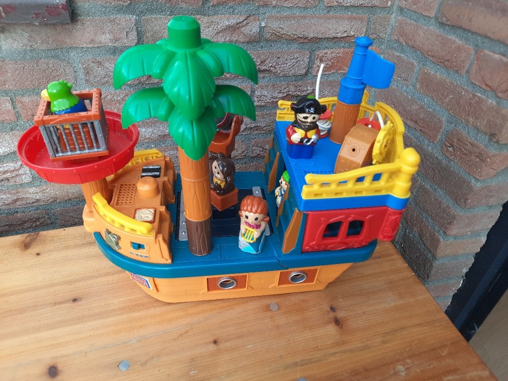 Mega Bloks Piraten schip, boot palmboom en figuurtjes, Gebruikt, Service@mattel.com, Ophalen of Verzenden, Service@mattel.com