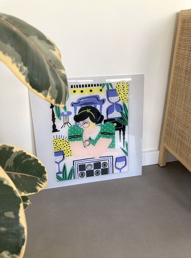 DESIGN ILLUSTRATIE op perspex 50x50 cm.✨, Meerkleurig, Nieuw, Ophalen of Verzenden, 50 cm