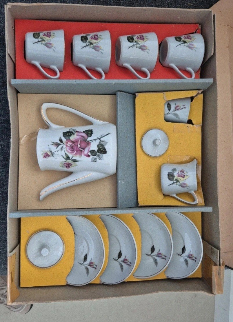 Vintage porseleinen kinderservies jaren '50, in doos, Ophalen of Verzenden